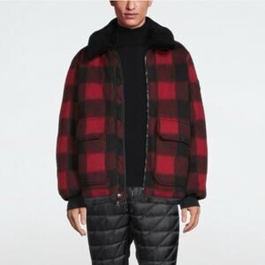 Holden Down Field Jacket Shearling Wool Blend, Size L, Red/ Black Gingham Plaid